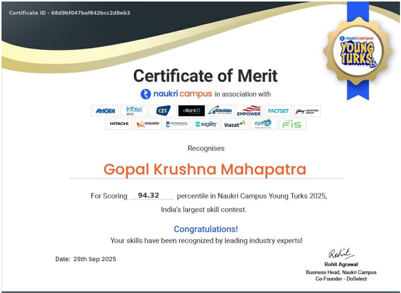 Naukri Campus Certificate